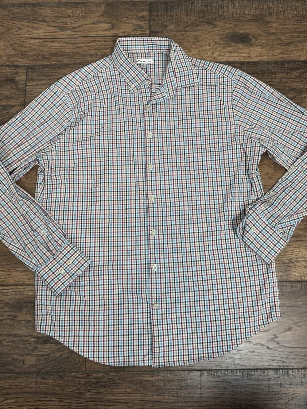 Peter Millar Long Sleeve Button Down Shirt Men's L Plaid Performance
